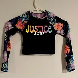 Justice Surf Black and Colorful Flower Rashguard with Matching Bottom